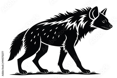 Striking Silhouette of a Hyena A Black and White Illustration of African Wildlife