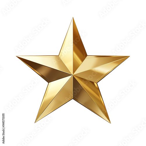 Shiny 3D Golden Star with Metallic Reflection Isolated on Transparent Background,Gold star isolated on transparent background,Gold stars 3d render, gold star png,realistic golden star isolated,Ai