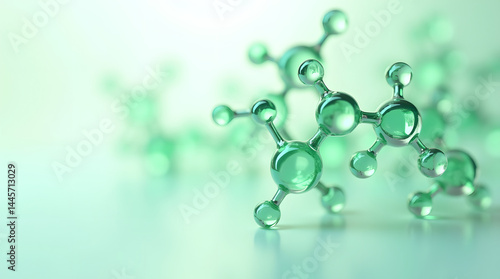 Abstract green molecular structures create a scientific atmosphere, symbolizing innovation and discovery.