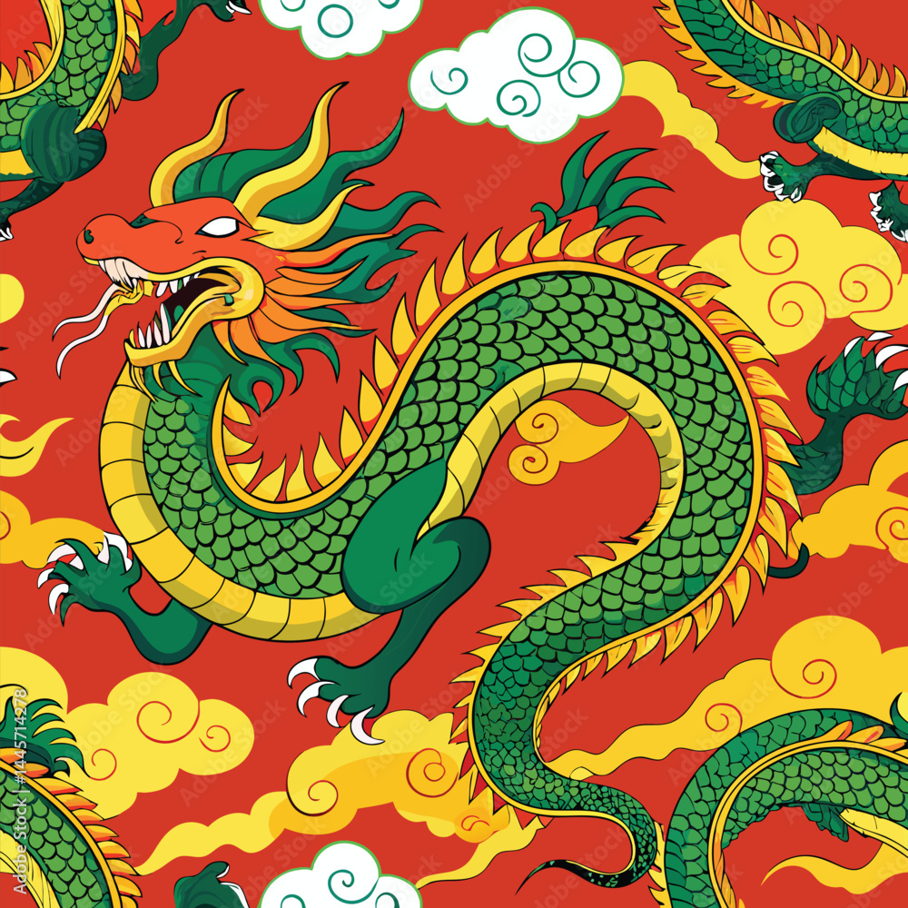 Fototapeta premium chinese dragon seamless patterns