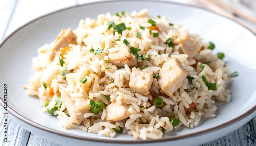 Delicious Chicken Fried Rice Dish on a Plate Savory Asian Cuisine Delicious Chicken Fried Rice Dish on a Plate Savory Asian Cuisine