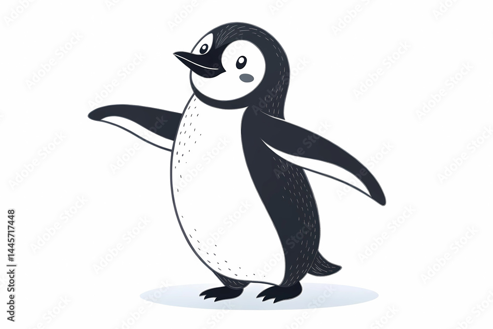 Naklejka premium Adorable Penguin Illustration A Charming Black and White Drawing of a Happy Penguin Bird
