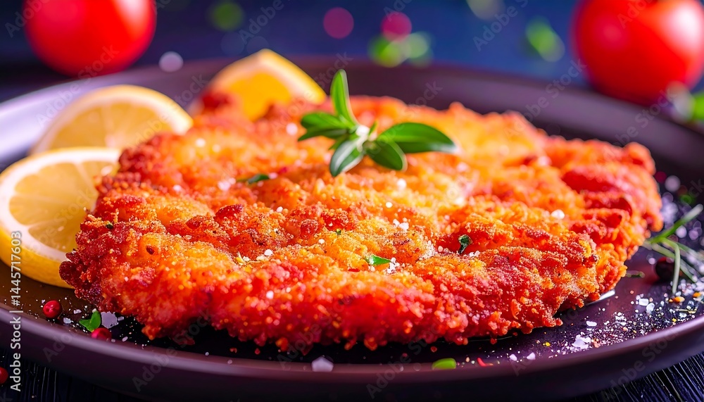Crispy Breaded Wiener Schnitzel with Lemon Wedges Delicious Food Photography Crispy Breaded Wiener Schnitzel with Lemon Wedges Delicious Food Photography