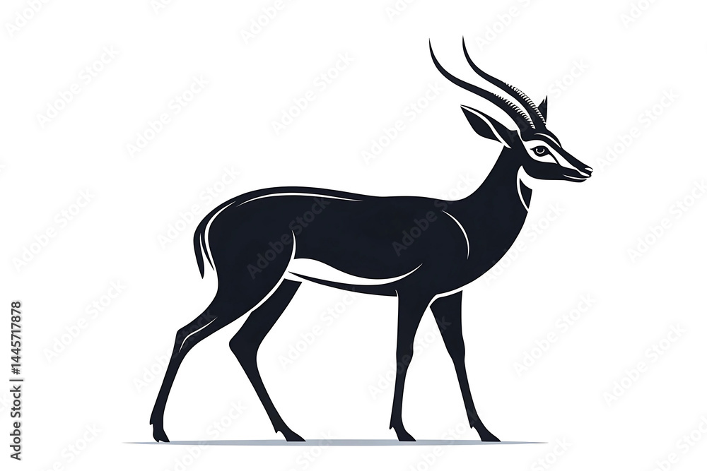 Obraz premium Elegant Black Gazelle Silhouette Wildlife Art, African Animal Vector Illustration, Nature Print, Decorative Design Element