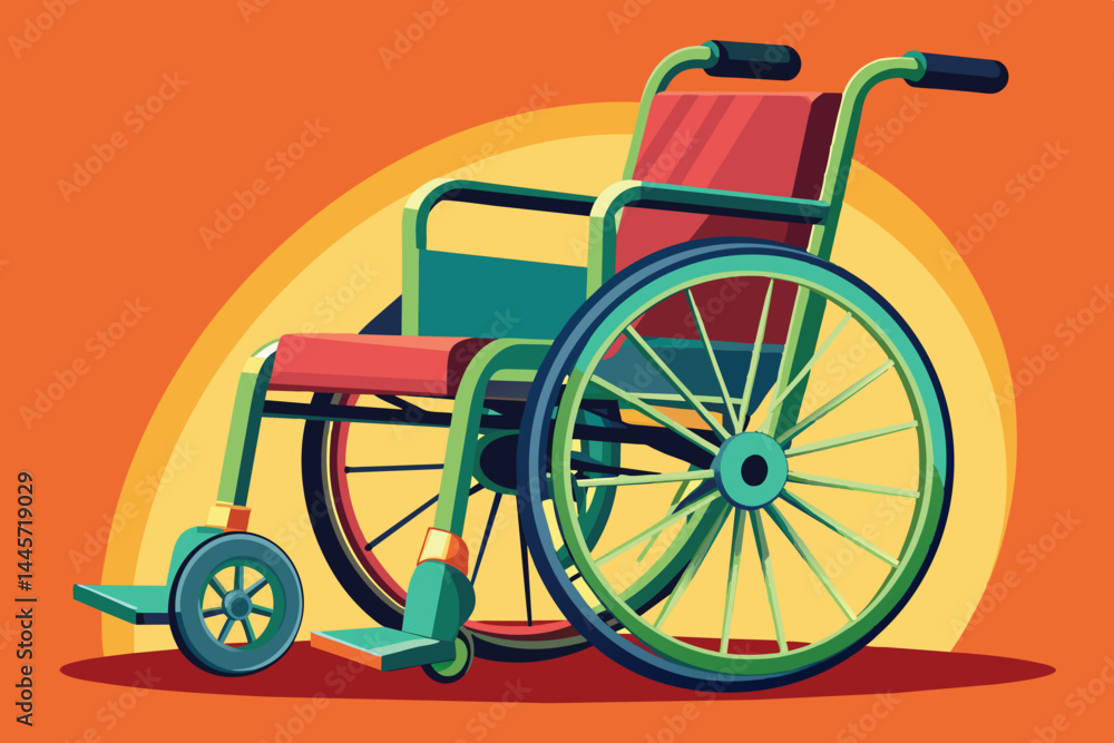 A brightly colored wheelchair is prominently displayed, highlighting design features and emphasizing the importance of accessibility for individuals with disabilities in everyday life. A brightly colored wheelchair is prominently displayed, highlighting design features and emphasizing the importance of accessibility for individuals with disabilities in everyday life.