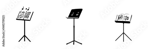 Vector illustration of music stands in black and white suitable for various musical contexts and activities