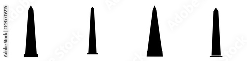 Vector illustration of four distinct black and white obelisks set on a clean background