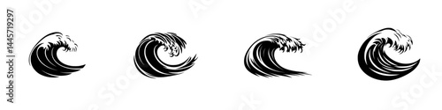 Vector illustration of dynamic ocean waves in black and white, showcasing movement and energy in water