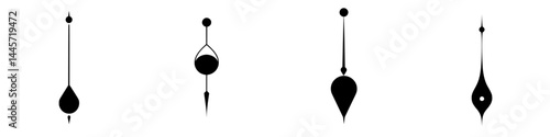 Vector illustration of unique black and white icons representing various pendulum designs in simple artistic style