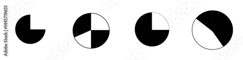 Vector illustration of black and white pie chart segments showcasing geometric design variations and visual representation of data distribution