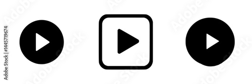 Diverse vector illustration of play buttons in black and white style for multimedia digital content