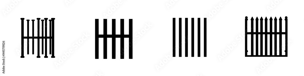 Vector illustration of various black and white fence designs displayed in a simple and modern style Vector illustration of various black and white fence designs displayed in a simple and modern style