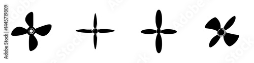 Vector illustration of four distinct black and white propeller designs showcasing different styles and angles
