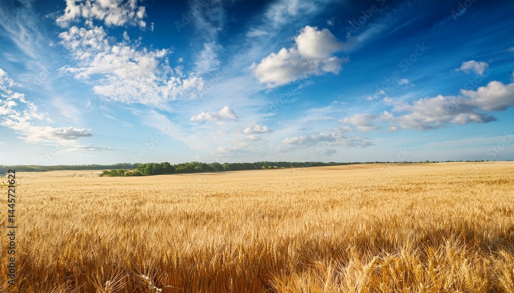 Obraz premium wheat field and blue sky with clouds