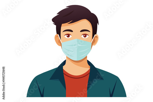 A young man is wearing a light blue protective mask, looking directly at the viewer. He presents a responsible approach to health during uncertain times.