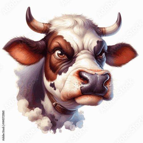 Stormy Bovine Wash cow angry isolated watercolor vector illustration svg  