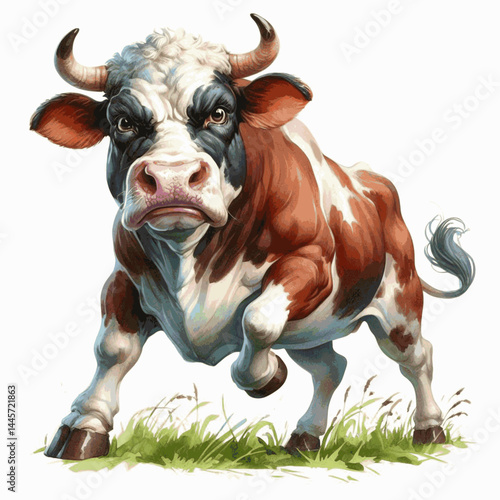 Meadow Fury Swirl cow angry isolated watercolor vector illustration svg  