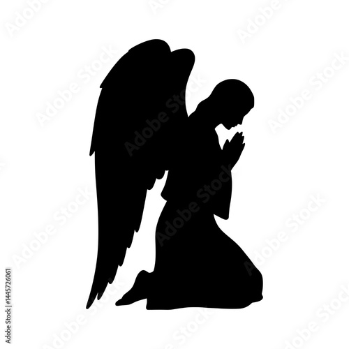 Silhouette of a Praying Angel with Wings – Kneeling in Devotion, Faith, and Spiritual Peace