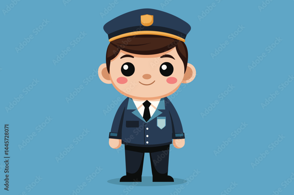 A cartoon character representing a police officer smiles while wearing a classic uniform, designed to promote safety and friendship in the community. A cartoon character representing a police officer smiles while wearing a classic uniform, designed to promote safety and friendship in the community.