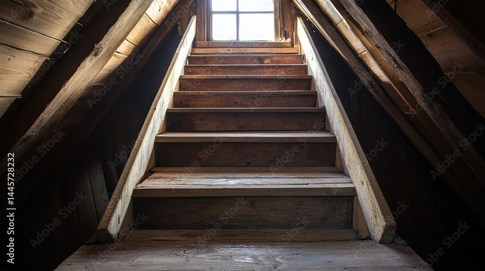 Fototapeta premium Wooden attic stairs