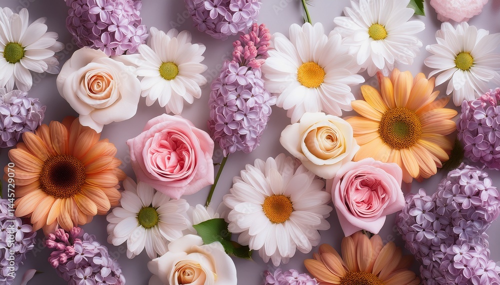 minimalist seamless background with daisies lilacs peonies roses in smooth pastel tone minimalist seamless background with daisies lilacs peonies roses in smooth pastel tone