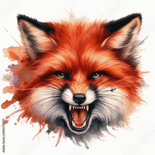 Wildfire in Watercolor fox angry isolated watercolor vector illustration svg 