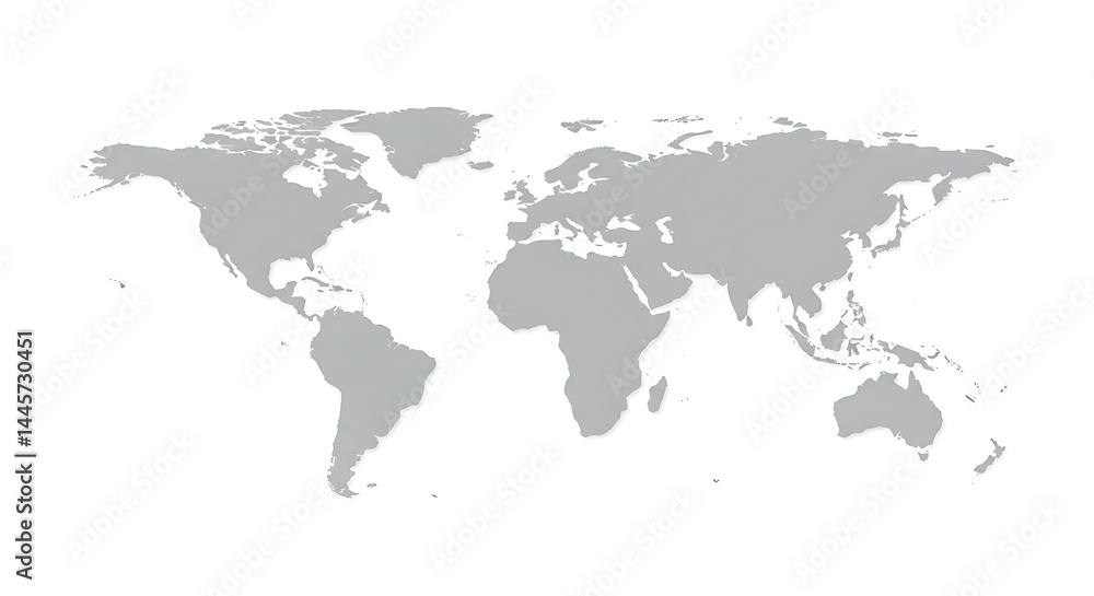 Naklejka premium Global World Map: A Simple Gray-Scale Cartographic Design