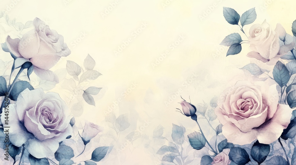 Fototapeta premium watercolor drawing of roses on light backdrop. painting flowers background. illustration floral nature. flower wallpaper for greeting cards, weddings or birthdays. Copy space. space for text