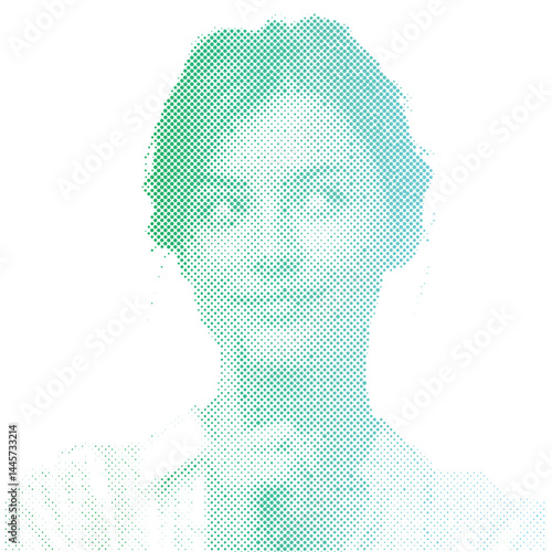 A woman is thinking or imagining an attractive target or discount offer in retro modern halftone