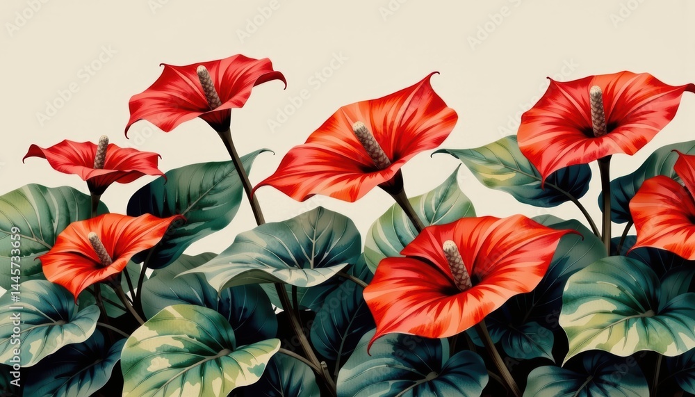 custom made wallpaper toronto digitalStriking red flowers on pure white background, a vibrant floral display