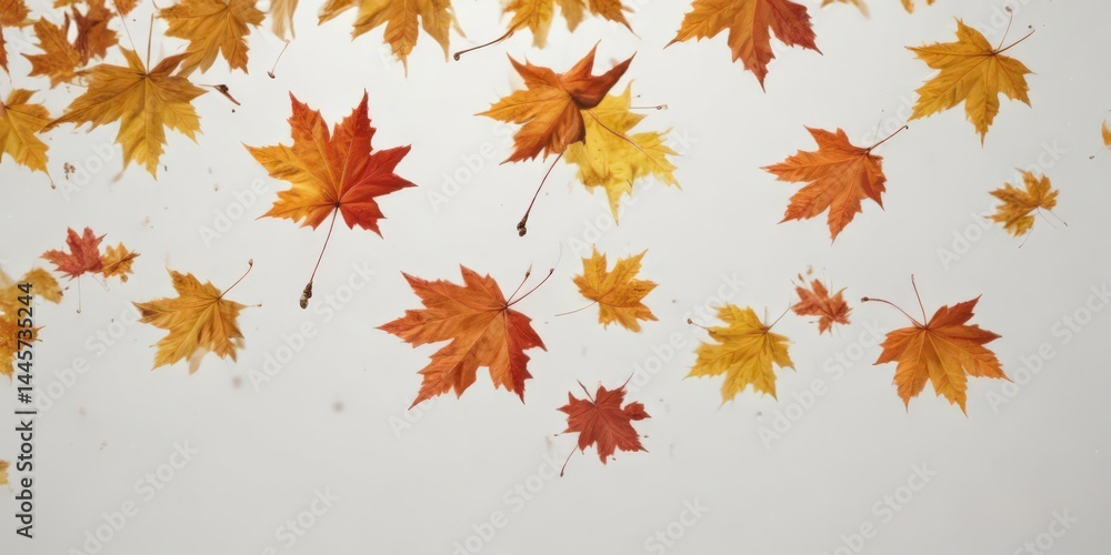 Several falling maple leaves, various colors, pristine white background , stock photo, isolated Several falling maple leaves, various colors, pristine white background , stock photo, isolated