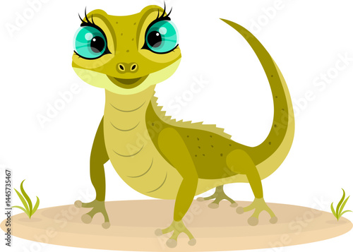Cute zoo. Vector animals. Green lizard. Vector collection of animals. Isolated
