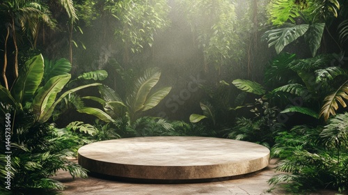 Round Stone Platform in Lush Tropical Jungle Setting