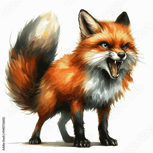 Scarlet Tempest fox angry isolated watercolor vector illustration svg 