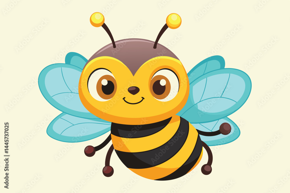 A friendly cartoon bee with bright yellow and black stripes happily buzzes through a soft pastel background, evoking a sense of joy and natures beauty. A friendly cartoon bee with bright yellow and black stripes happily buzzes through a soft pastel background, evoking a sense of joy and natures beauty.