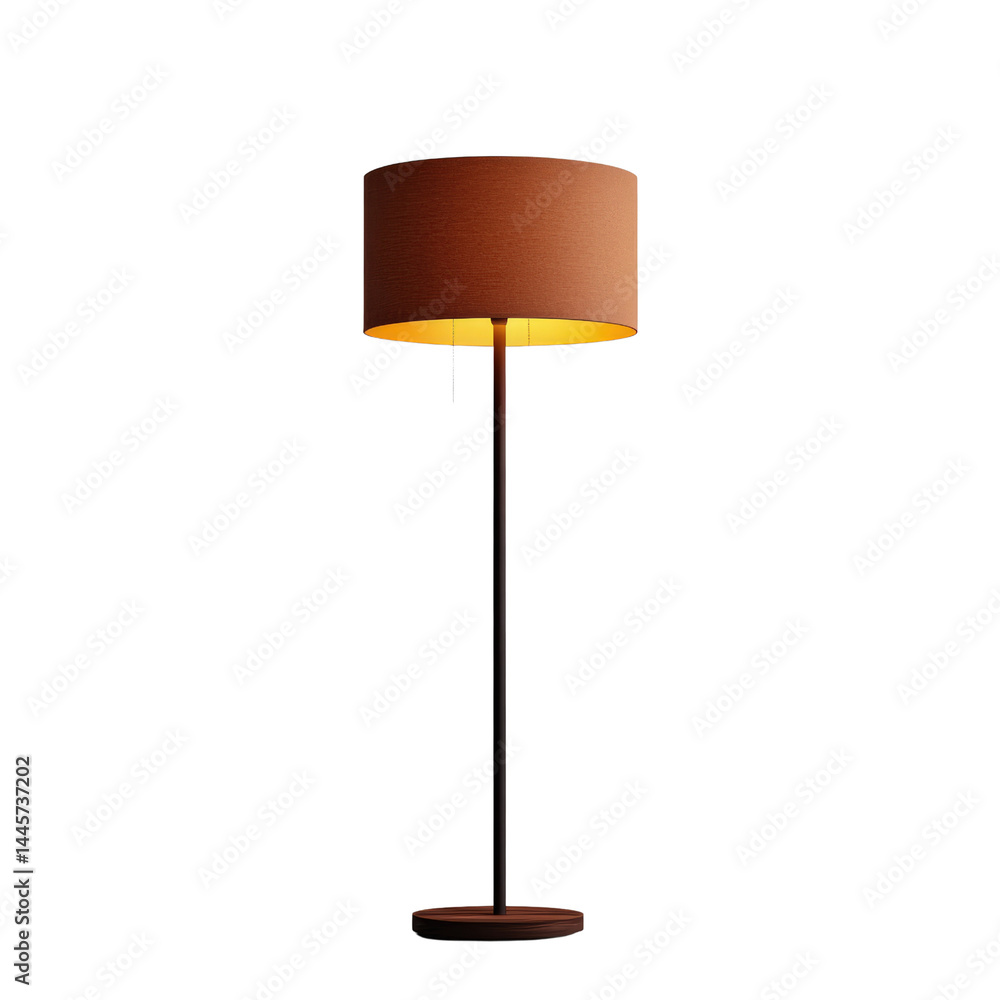Modern minimalist floor lamp with a brown lampshade, slim black stand, and simple round base for contemporary living room or office decor Modern minimalist floor lamp with a brown lampshade, slim black stand, and simple round base for contemporary living room or office decor