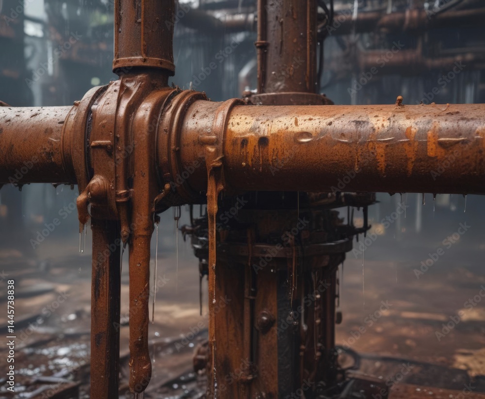 Water drips on rusted machinery in a forgotten plant , decay, texture Water drips on rusted machinery in a forgotten plant , decay, texture