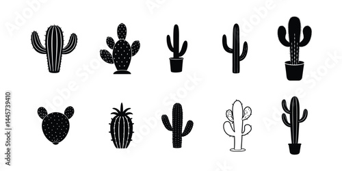 cactus silhouettes, cactus flowers vector.