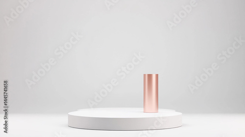 Minimalist Rose Gold Cylinder on White Display Stand