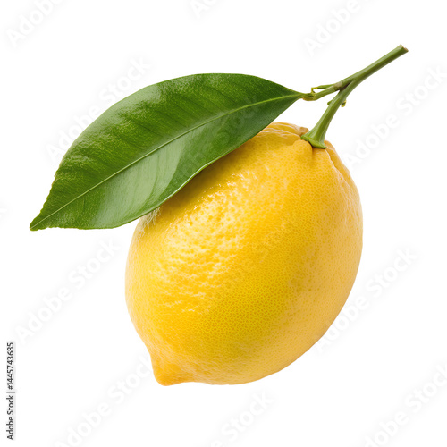 Lemon with leaf isolated on transparent background