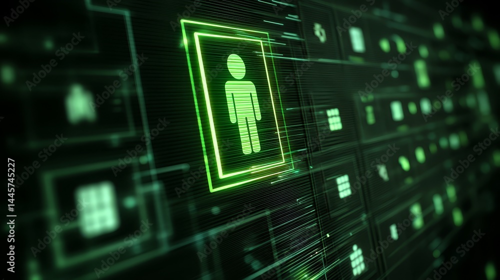 Luminous green icon on dark background, futuristic design element for modern interfaces Luminous green icon on dark background, futuristic design element for modern interfaces