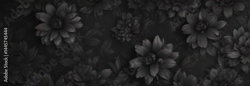 Abstract charcoal floral wallpaper, dark tones, seamless design , decor, dark grey