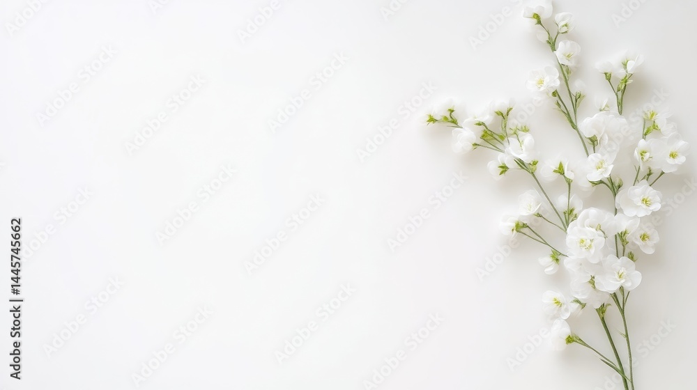 Delicate white flowers in full bloom arranged on a minimalist white background, soft and elegant composition, and perfect for serene and peaceful concepts. Delicate white flowers in full bloom arranged on a minimalist white background, soft and elegant composition, and perfect for serene and peaceful concepts.
