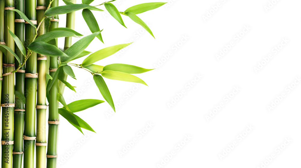 Naklejka premium Fresh Green Bamboo with Leaves Isolated on Transparent Background
