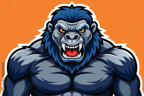 This striking illustration features a powerful gorilla with a fierce expression, emphasizing its muscular build and vivid colors in contrast to a bright orange backdrop.