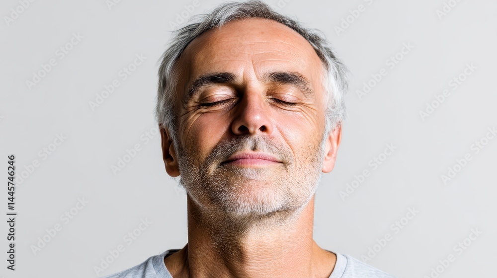 Serene man with closed eyes, portrait of peace, tranquility, and inner harmony Serene man with closed eyes, portrait of peace, tranquility, and inner harmony
