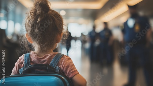 Distressed family holding luggage at airport terminal, travel anxiety and migration concept, worried parents with children waiting for flight departure.