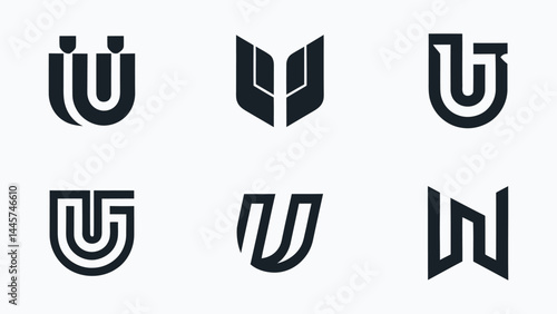 Collection of modern minimalist initial letter U logos on solid white background