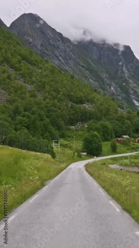 Vertical view of Norway road from car