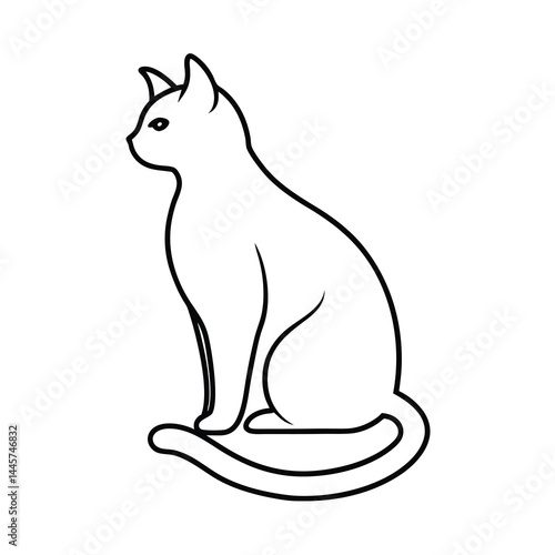 Lovely Cat Face Silhouette Line Art